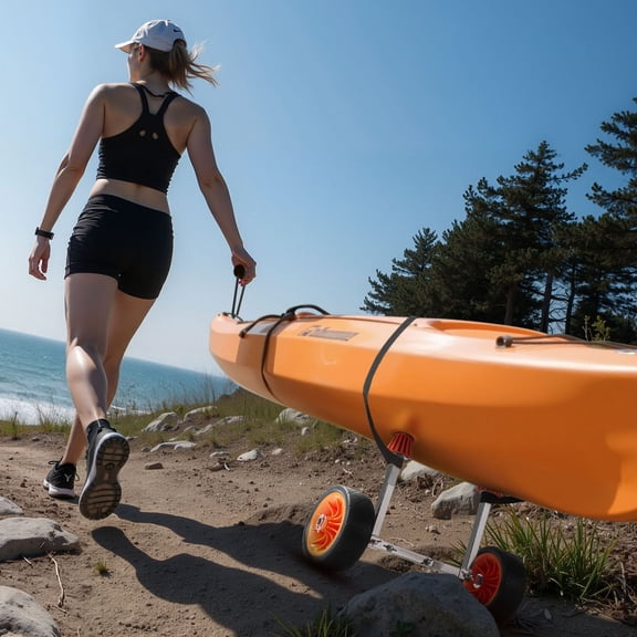 Kayak Cart,250 lbs Load Capacity,Canoe Cart Dolly with 7.5-"Solid Rubber Tires&Kickstand,Assembles&Disassembles Within Seconds,Paddle Board Trolley for Kayaks,Canoes,Paddleboards