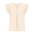 thumbnail image 6 of JGGSPWM Women's Short Sleeve V-Neck Solid Blouse Ruffle Cape Sleeve Shirts Ruched Casual Pleated Cute Comfy Summer Tops Beige S, 6 of 8