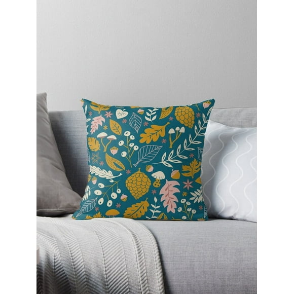 Fall Foliage in Gold + Blue Throw Pillow Covers Cases Cushion Cover Case Sofa Two Side