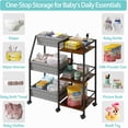 thumbnail image 2 of Baby Diaper Caddy Organizer Cart, 3-Tier Rolling Wheels Cart with Dividers and Shelves, Bedside Utility Cart for Nursery Essentials, Large Capacity Mobile Storage Cart for Crib, Bedroom, 2 of 7
