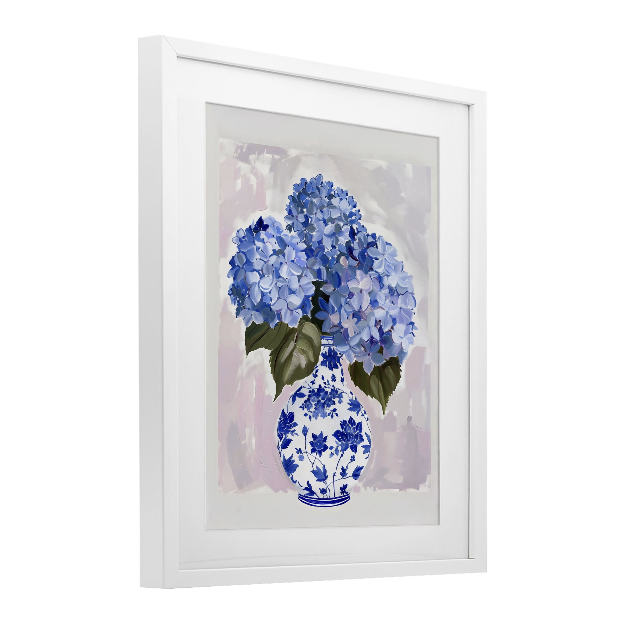 Stupell Industries Blue Hydrangea in Porcelain Vase White Framed Print Under Glass, design by The Prints Vibe