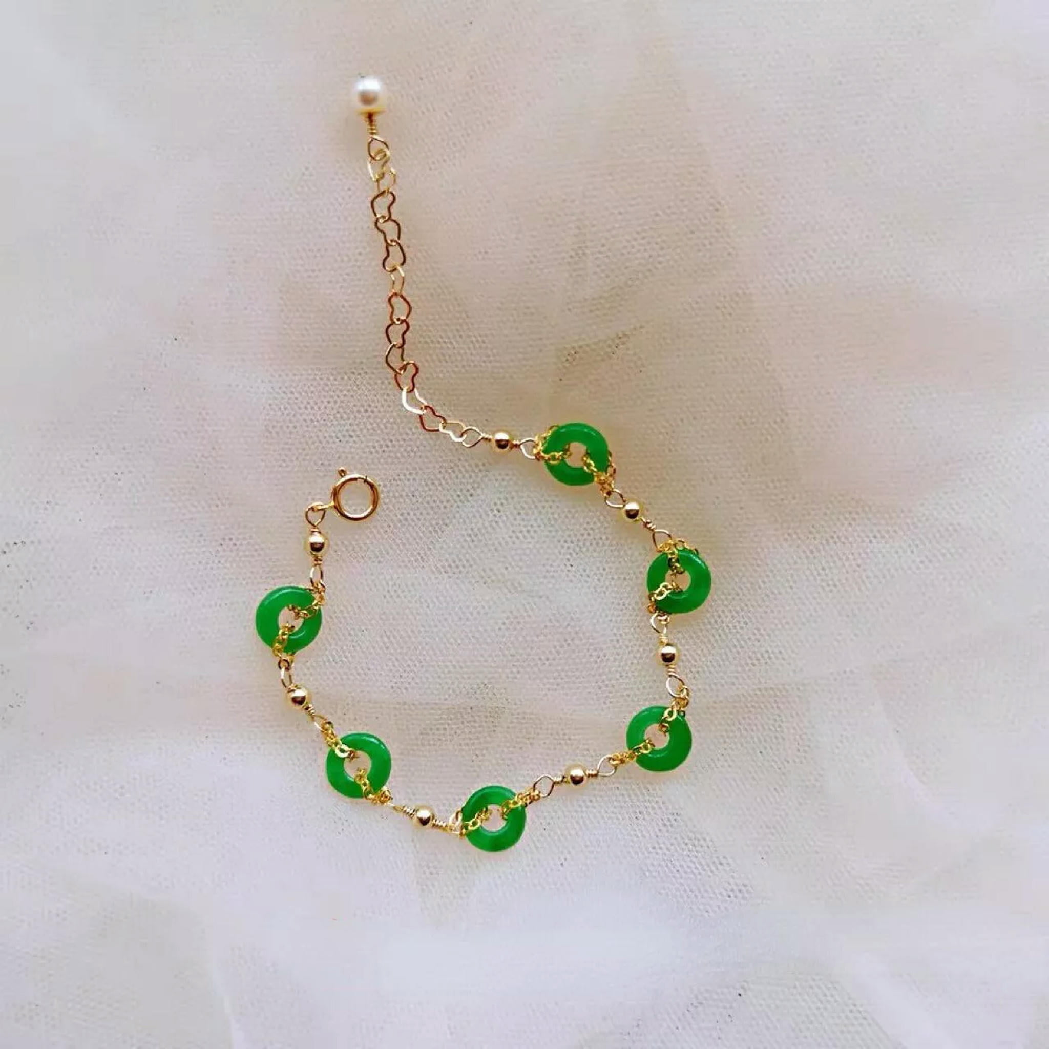 EOEMY Green Jade Donut Bracelets For Women Bangle Bracelet Jewelry Silver Real