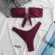 thumbnail image 5 of Trajes de baño Amzcrzy Tankini para mujer, trajes de baño, traje de baño de dos piezas con control de abdomen, bikini para mujer con tirantes en el cuello y abertura de tres puntos, color vino, M, 5 of 5