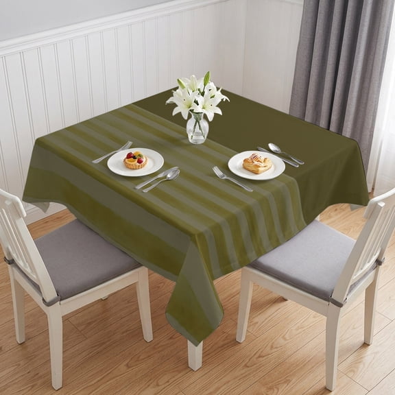 Olive Green Striped Table Cloth Waterproof Tablecloths, Vintage Stripes Ombre Tablecloth Dining Table Cover for Kitchen Party Tabletop Outdoor, Square Tablecloth 60x60 Inch