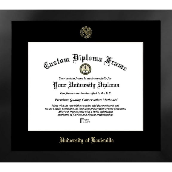 University of Louisville 17w x 14h Manhattan Black Single Mat Gold Embossed Diploma Frame with Bonus Campus Images Lithograph (value savings at $59)