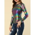 thumbnail image 5 of INSPIRE CHIC Women's Top Long Sleeve Sparkly Glitter Shiny Metallic Tops S Multicolor, 5 of 7