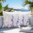 thumbnail image 3 of Throw Pillow Covers 18x18 Inch Set of 2, Lavender Waterproof Outdoor Pillow Covers, Pastoral Pastel Purple Pink Wildflower Decorative Cushion Pillowcases for Couch, Sofa, Bed, Garden, Patio, 3 of 9