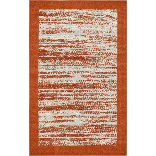Unique Loom Modern Collection Carved Border Transitional Indoor and Outdoor Flatweave Area Rug, 5 x 8 Feet, Terracotta/Beige