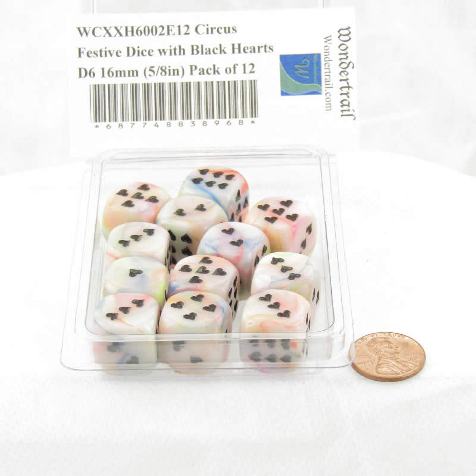Circus Festive Dice with Black Hearts D6 16mm (5/8in) Pack of 12 Wondertrail