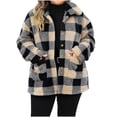 thumbnail image 1 of WRKEKC Plus Size Plaid Reversible Sherpa Jacket, Notch Lapel Single Breasted Pockets Coat, 1 of 7