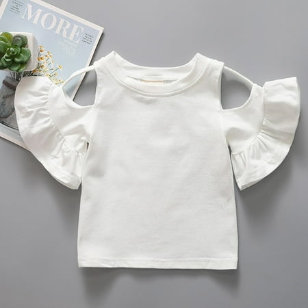 

THE WILD Baby Kids Girl Ruffle Sleeve Off Shoulder Solid Color Cotton Tops Blouse