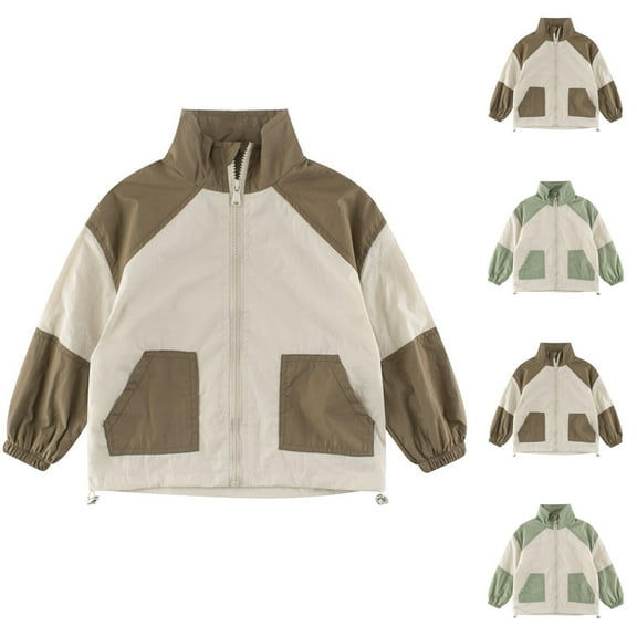 Ashirexll Boys Color Block Windbreaker Jacket for 3-9 Years Lightweight Long Sleeve Casual Fashion Outerwear Fall Daily Wear