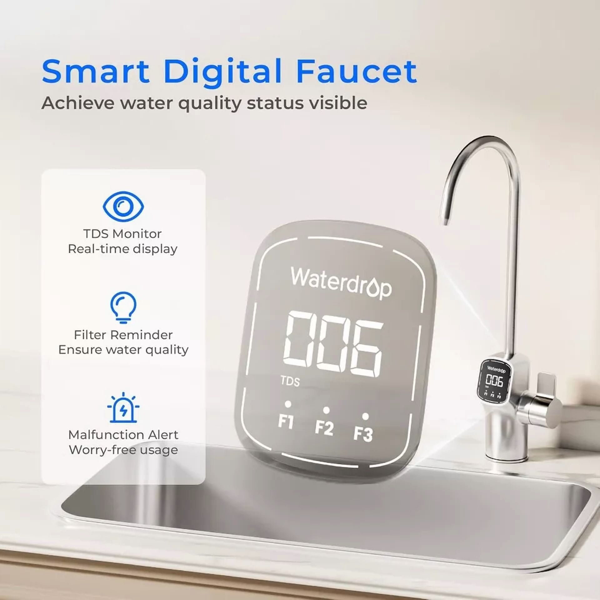 Waterdrop X8 Reverse Osmosis System, 800 GPD Tankless Reverse Osmosis Water Filter, 9-Stage Filtration Undersink RO Water Filtration System,with 3 filter