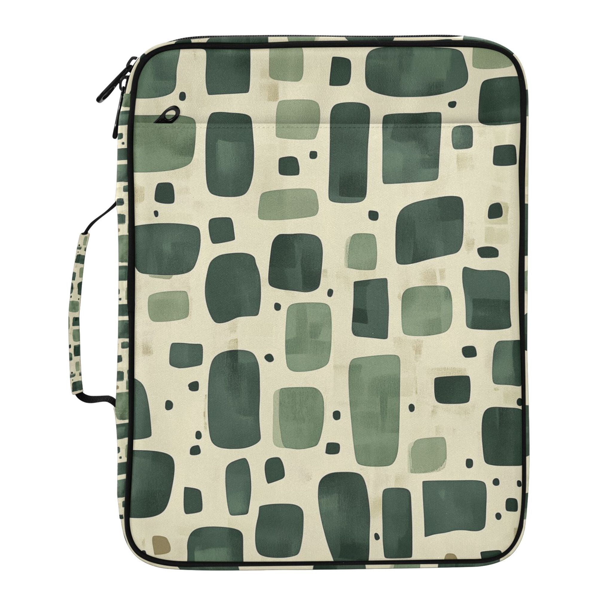 FORMRS Accordion File Folder A4 Size 7-Pocket Expanding Document Organizer Bag with 3 Ring Binder, Green Geometric