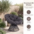 thumbnail image 6 of ELLEGNT Rattan Wicker Lounge Chair - Swivel Papasan with Extra‑Thick Cushion, Metal Frame for Yard or Balcony, Gray, 6 of 10