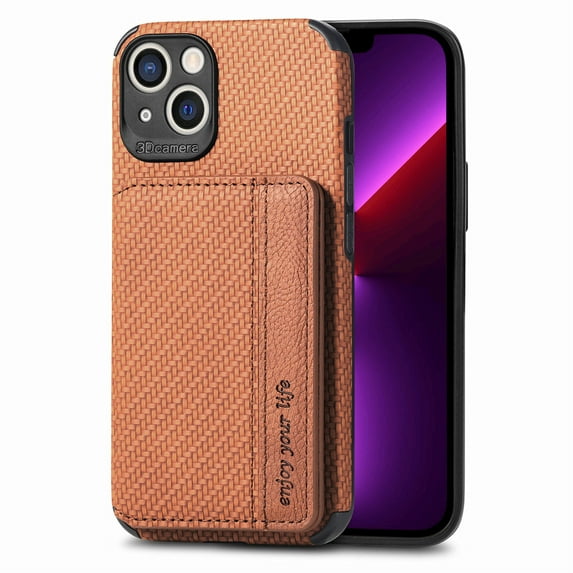 K-Lion for iPhone 14 Plus Wallet Case Stylish Weaving Pattern with RFID Blocking Card Slots Kickstand Function Magnetic Shockproof Protective Purse Case for iPhone 14 Plus,Brown
