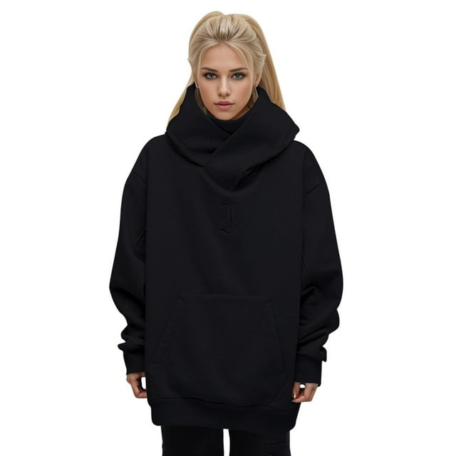 WEAIXIMIUNG Maternity Sweatshirt Zip High Necked Hooded Spring and Autumn Solid Color Functional Fashion High Street Hop Style Design Loose Fitting Hoodie