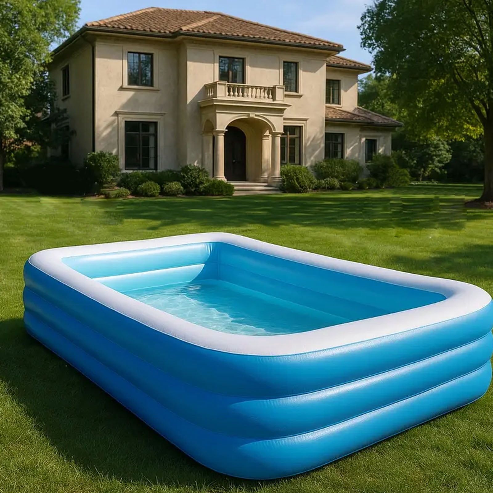 Inflatable Pool, 82.7" X 53.1" X 21.3" Family Swimming Pool with Drain Plug, Large Thickened Blow Up Swimming Pools Play Center, Foldable Swimming Pools for Outdoor, Garden, Backyard, Blue