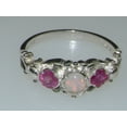 thumbnail image 6 of LBG British Made 10k White Gold Natural Opal & Ruby Womens Trilogy Ring - 33 size options - Sizes 4 to 12 Available, 6 of 7