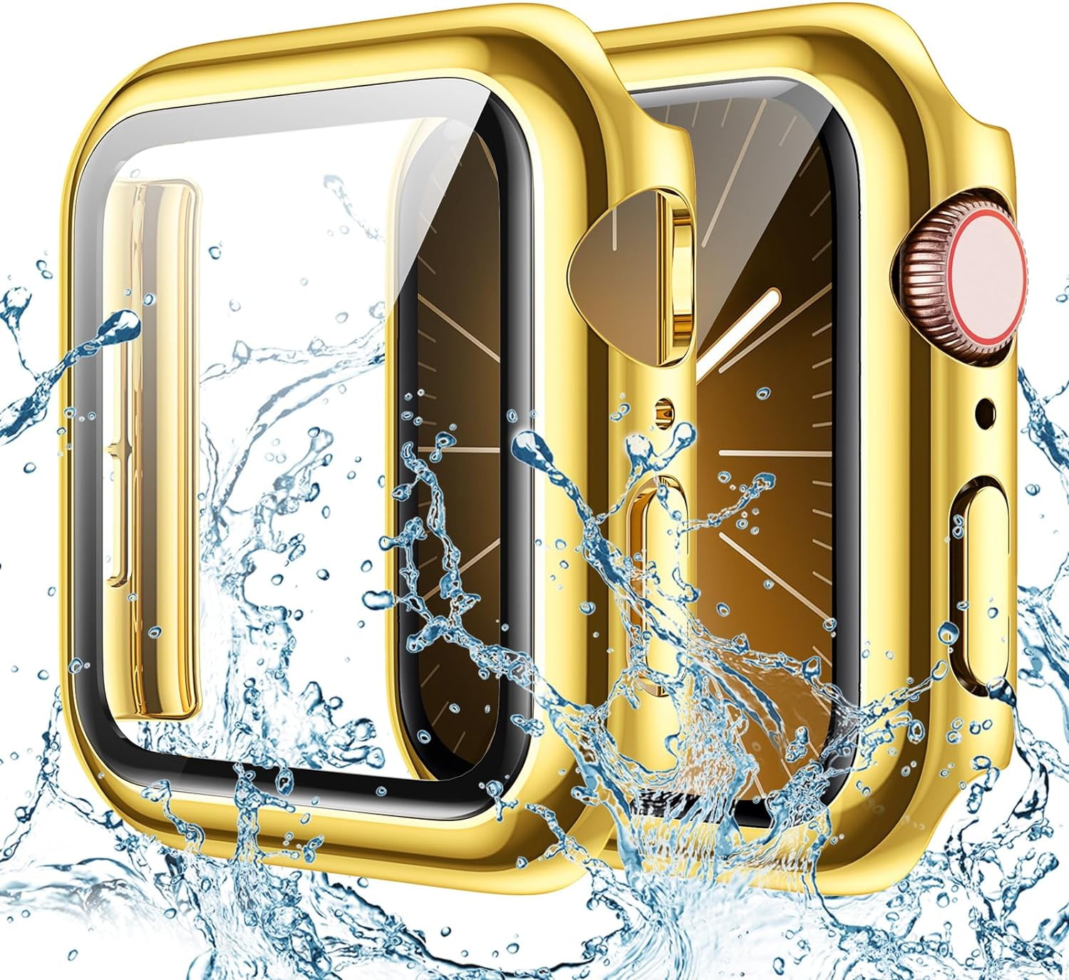 XiHAMA Waterproof Screen Protector Case Compatible with Apple Watch Series 6/5/4/SE 44mm, Hard Bumper with Tempered Glass for Watch Cover