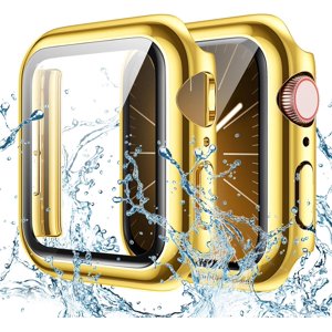 XiHAMA Waterproof Screen Protector Case Compatible with Apple Watch Series 6/5/4/SE 44mm, Hard Bumper with Tempered Glass for Watch Cover