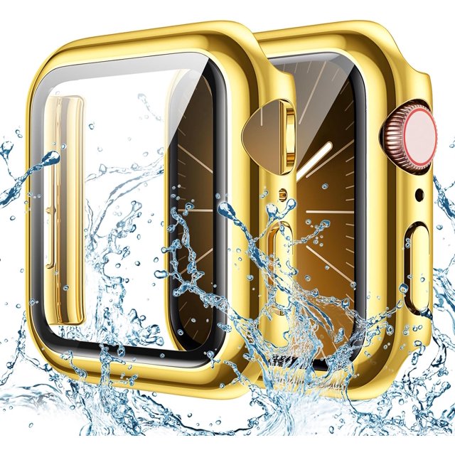 XiHAMA Waterproof Case Compatible with Apple Watch SE (2nd Gen) Series 6 5 4 Screen Protector, Tempered Glass Hard PC Bumper Face Cover