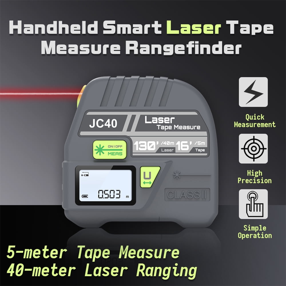 BOAYAL 2-in-1 Laser Tape Measure 131ft/40m Laser, 16ft/5m Tape, with Battery, LCD Backlit, Self-Locking, m/in/ft Measuring Tool Measurement Device