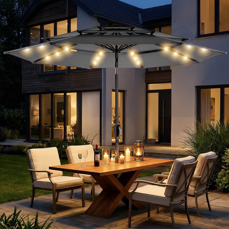 9ft solar light patio umbrella MF Studio 9 Ft with LED Lights Green It is very durable and is also resistant to fading JOYESERY 9 ft. Solar LED