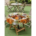 thumbnail image 3 of Outdoor Tablecloth with Umbrella Hole and Zipper, Turkey Round Table Cloth 54 Inch Waterproof Tablecloth, Fallen Leaves Orange Plaid Sunflower Sage Green Picnic Table Cover for Patio Camping, 3 of 7