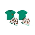 thumbnail image 2 of vera natura Little Boy Girl Summer Outfit, Duck Embroidery Short Sleeve Tops Elastic Waist Shorts Baby  2 Piece Set, 2 of 9