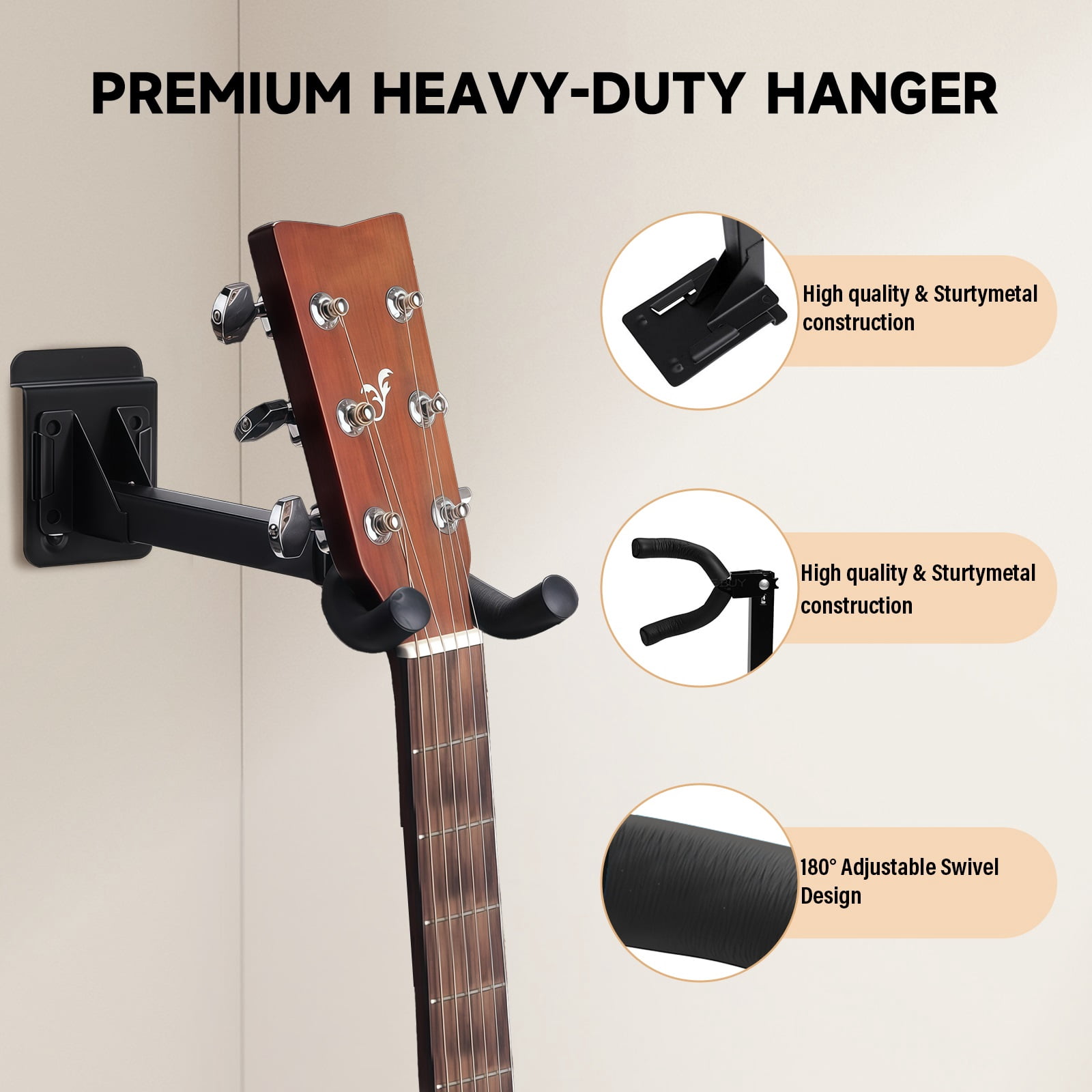 6 Pack Wall Mount Swivel Guitar Hanger Adjustable Instrument Display Rack Stand