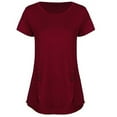 thumbnail image 4 of Annhoo Summer Tops for Women Round-Neck Asymmetrical Short Sleeve Button Decoration Short Basic Casual Tunics, 4 of 6
