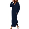 thumbnail image 2 of Women's Hooded Sweatshirt Dress, Long Sleeve Casual Dress with Pocket and Side Slit, Solid Color Pullover Tunic, 2 of 6