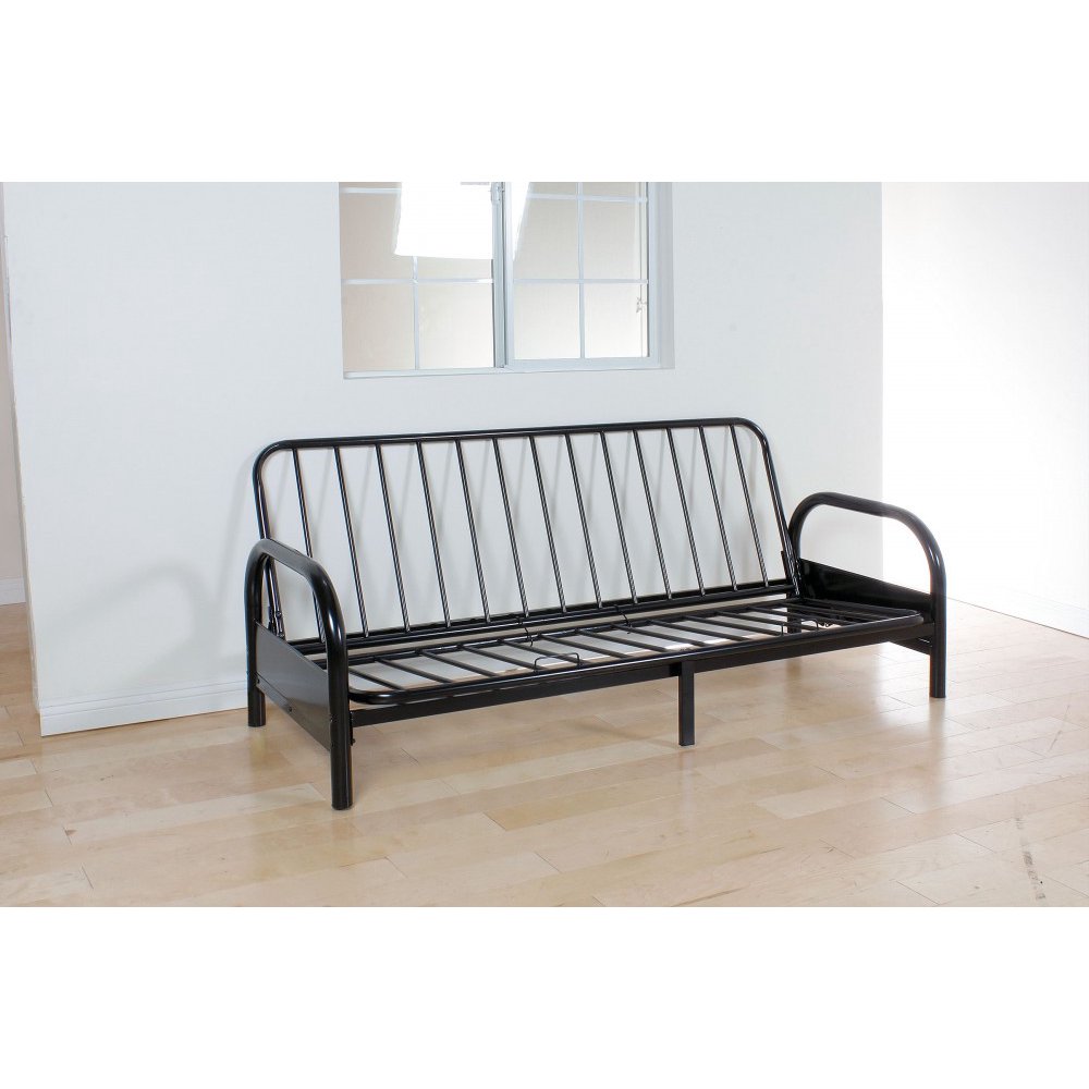 Simple Relax Arm Span Black Sofa Bed Futon Metal Frame