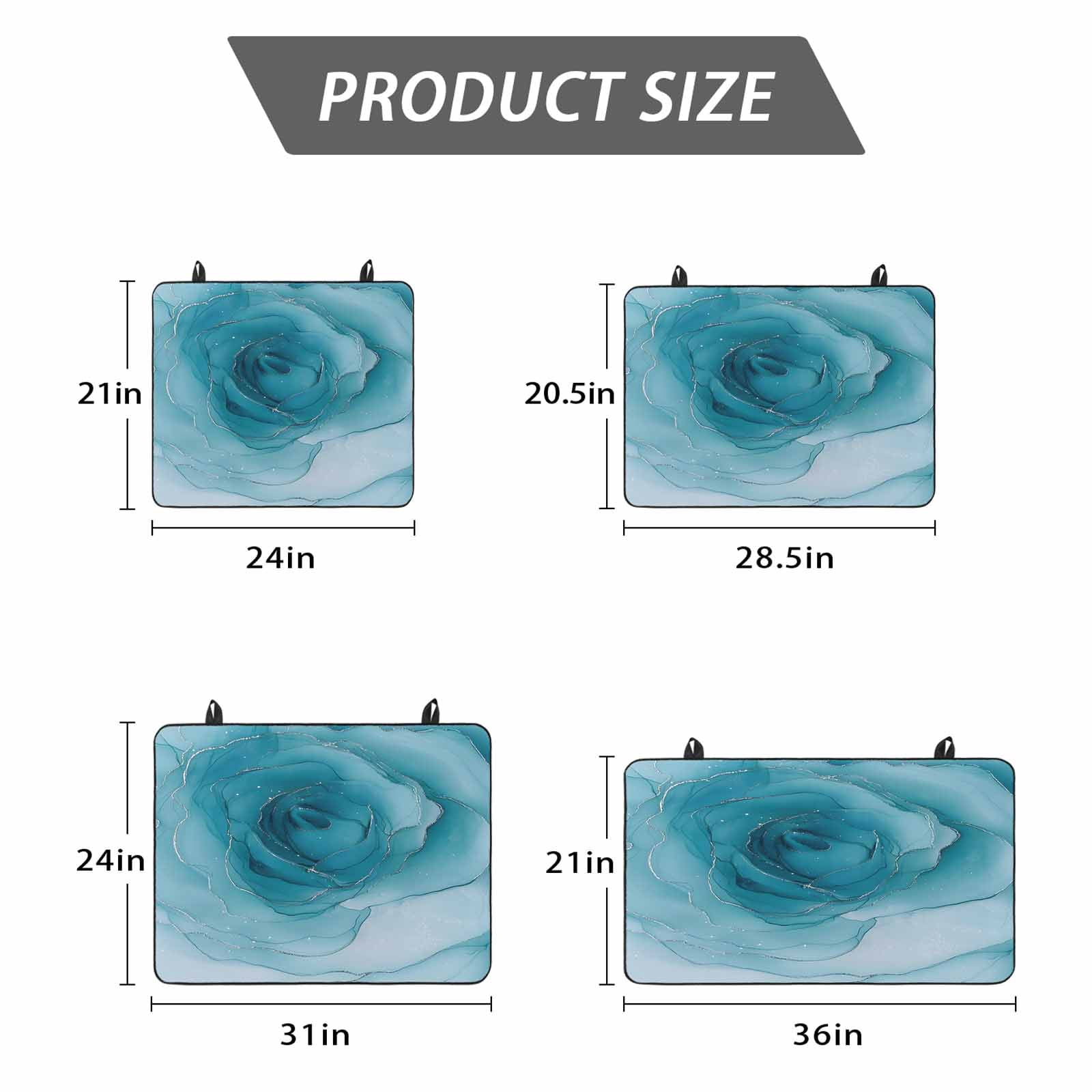 Marble Teal Blue Stove Top Cover for Electric Stove, Heat-proof & Non Slip Glass Top Stove Cover Protector, Modern Rose Floral Ink Art Silver Lines Kitchen Flat Cooktop Rubber Mat 24x21 Inches