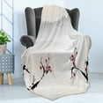 thumbnail image 4 of East Soft Flannel Fleece Blanket, Japanese Nature Landscape National Sakura Flower over Himalayas and Flying Gulls, Cozy Plush for Indoor and Outdoor Use, 60" x 80", Beige Red Black, by Ambesonne, 4 of 5