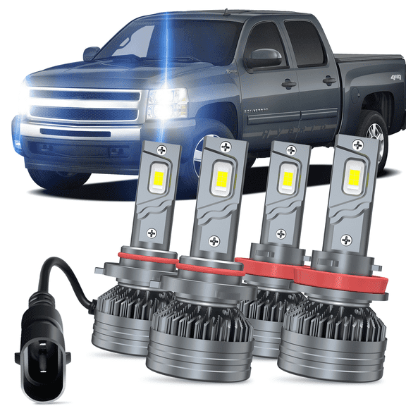 4x LED Headlight Bulbs for Chevy Silverado 1500 2500HD 3500HD 2007-2020 2011 2012 2013 2014 2015, 9005/HB3 High Beam + H11 Low Beam, 600% Super White Brightness, Plug-N-Play Halogen Replacement