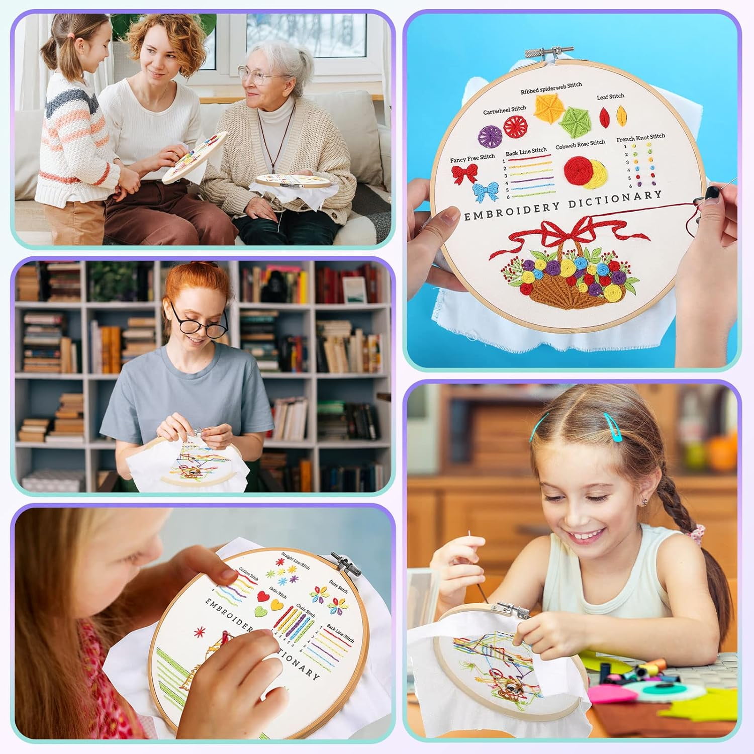 9 Sets Embroidery Kit for Beginners Adults Cross Stitch Needlepoint Kits for Stamped Craft Lover(Lovely)