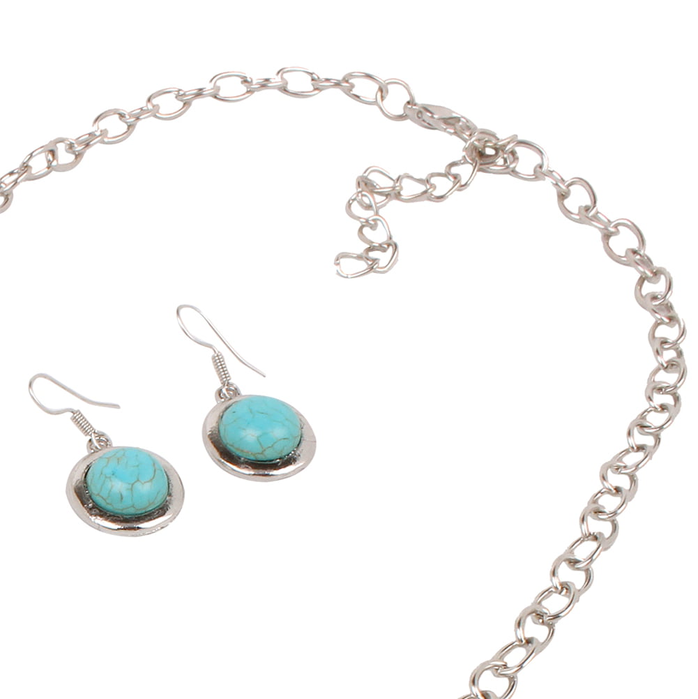Qiyun Turquoise Beautiful Necklace Earrings Chain Set Turquoise Belle Collier 