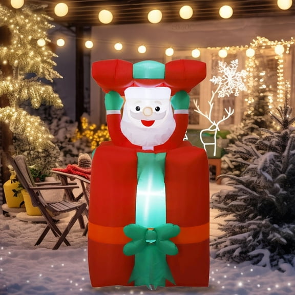 Eccomum 5Ft Christmas Inflatables Blow Up Lifting Santa Claus with Cover Head, 4 LED Lighted Inflatable Christmas Decoration Xmas for Yard Front Door Porch Garden