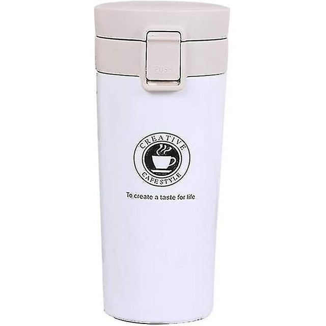 Termo de acero inoxidable de 380 ml, termo de vacío a prueba de fugas, termo aislante para coche, blanco