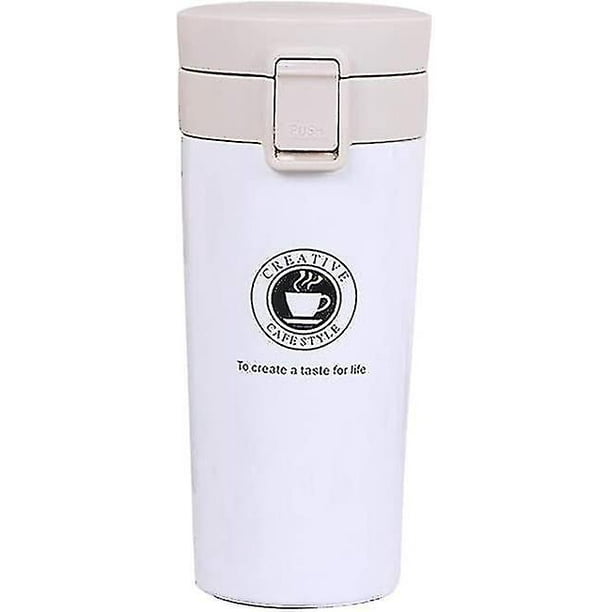 Termo de acero inoxidable de 380 ml, termo de vacío a prueba de fugas, termo aislante para coche, blanco