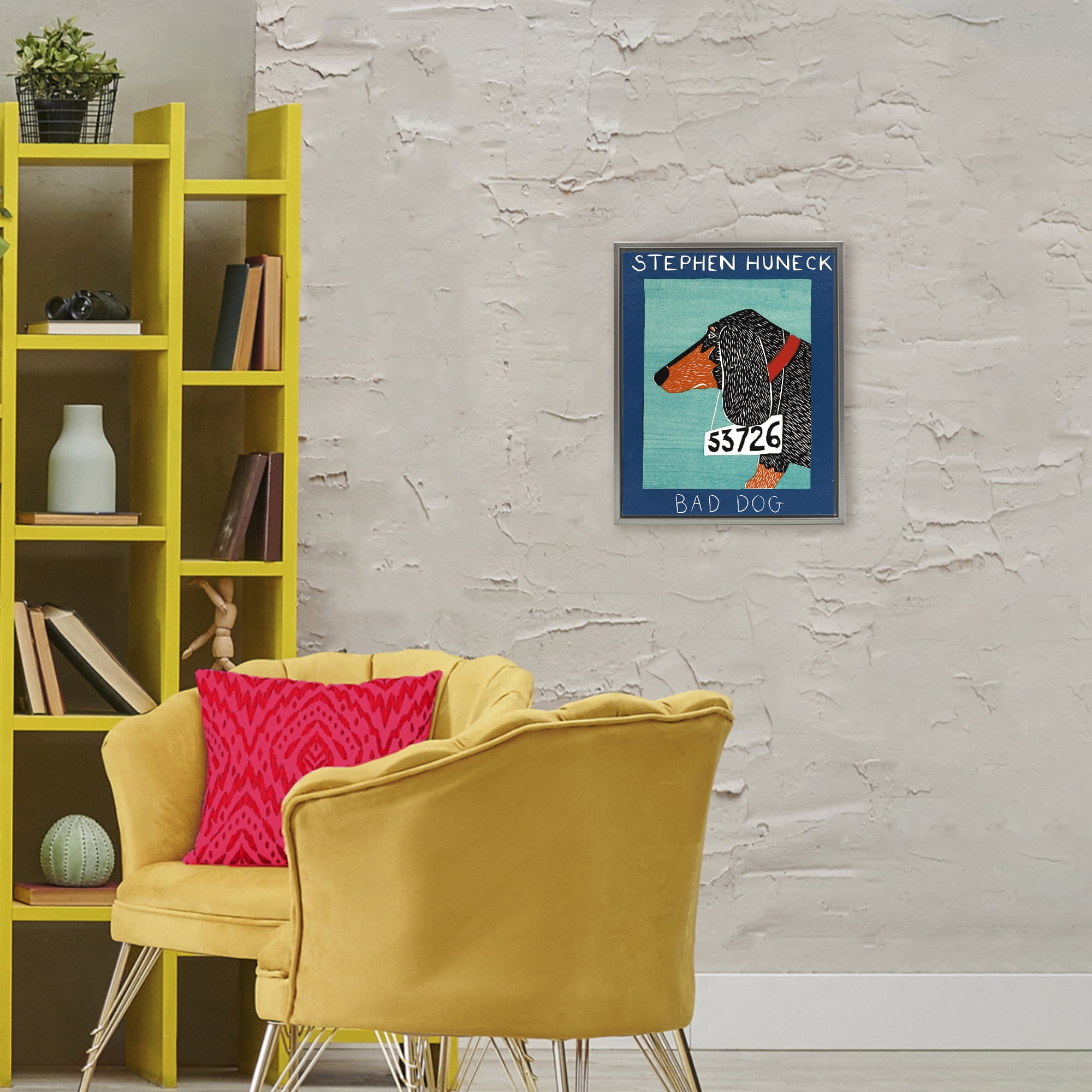 Bad Dog Dachshund Gray Framed Floater Canvas Wall Art, design by Stephen Huneck