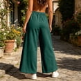 thumbnail image 4 of HongQid Women Linen Blend Cropped Wide Leg Pants Flowy Baggy Elastic Drawstring Waist Casual Trousers Side Pocket Breathable Bottoms Summer Travel Shopping Outfits, 4 of 7