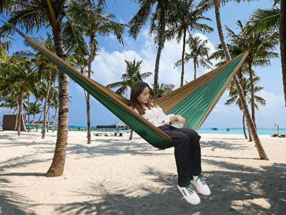 Ovente Outdoor Camping Hammock 485 Pounds Capacity with 2 Meter Rope and Parachute Grade Nylon, Heavy Duty Carabiner and Free Hammock Bag Gear, with Tree Straps for Easy Installation, Green HKA95G