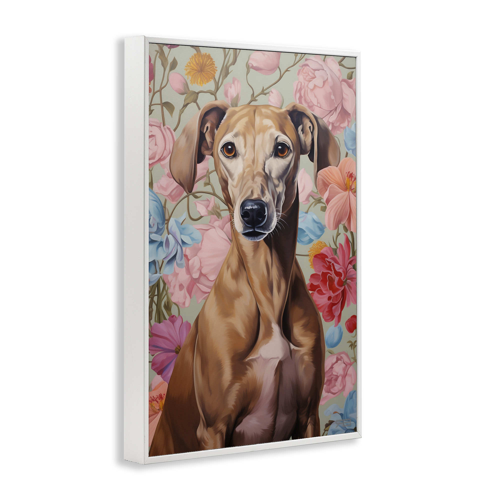 Stupell Industries Greyhound on Florals Animals & Insects Painting White Framed Art Print Wall Art, 20 x 30