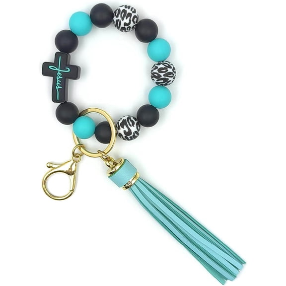 Silicone Beaded Keychain Wristlet Bracelet, Cross Keychains