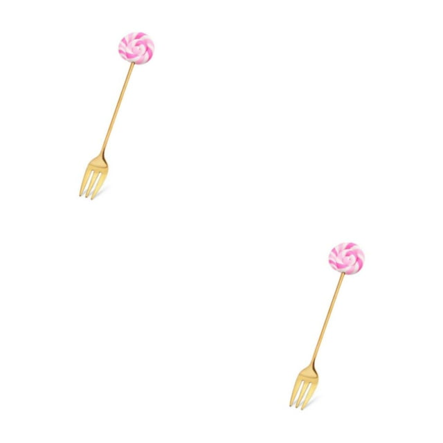 kurtrusly Vaisselle Adorable pour Maison et Hôtel, Portable et Réutilisable en Acier Inoxydable, Dessert, Dessert, Couverts, Fourchette à Bonbons, Rose, 2 Ensembles