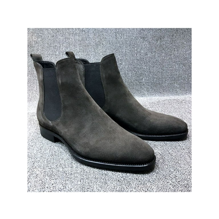Grey suede shop boots mens outfit