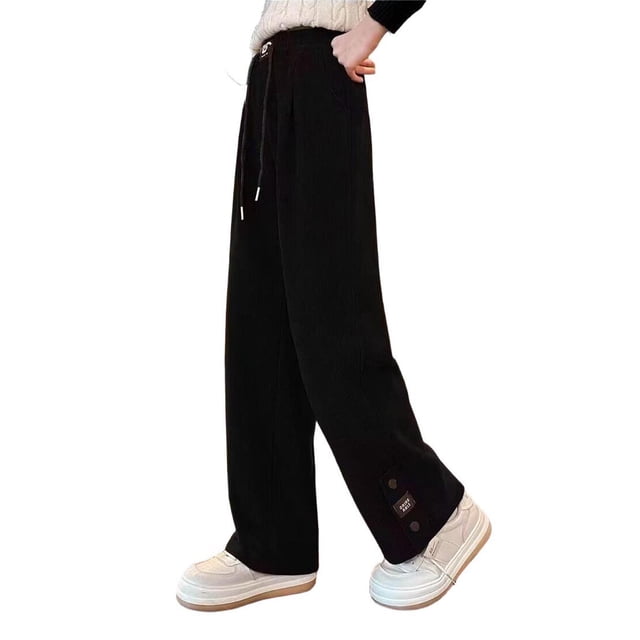 Pantalones largos de pana de color liso para niña, pantalones casuales de pierna recta, pantalones holgados casuales de pierna ancha, pantalones de poliéster con cintura elástica y largo para niños.
